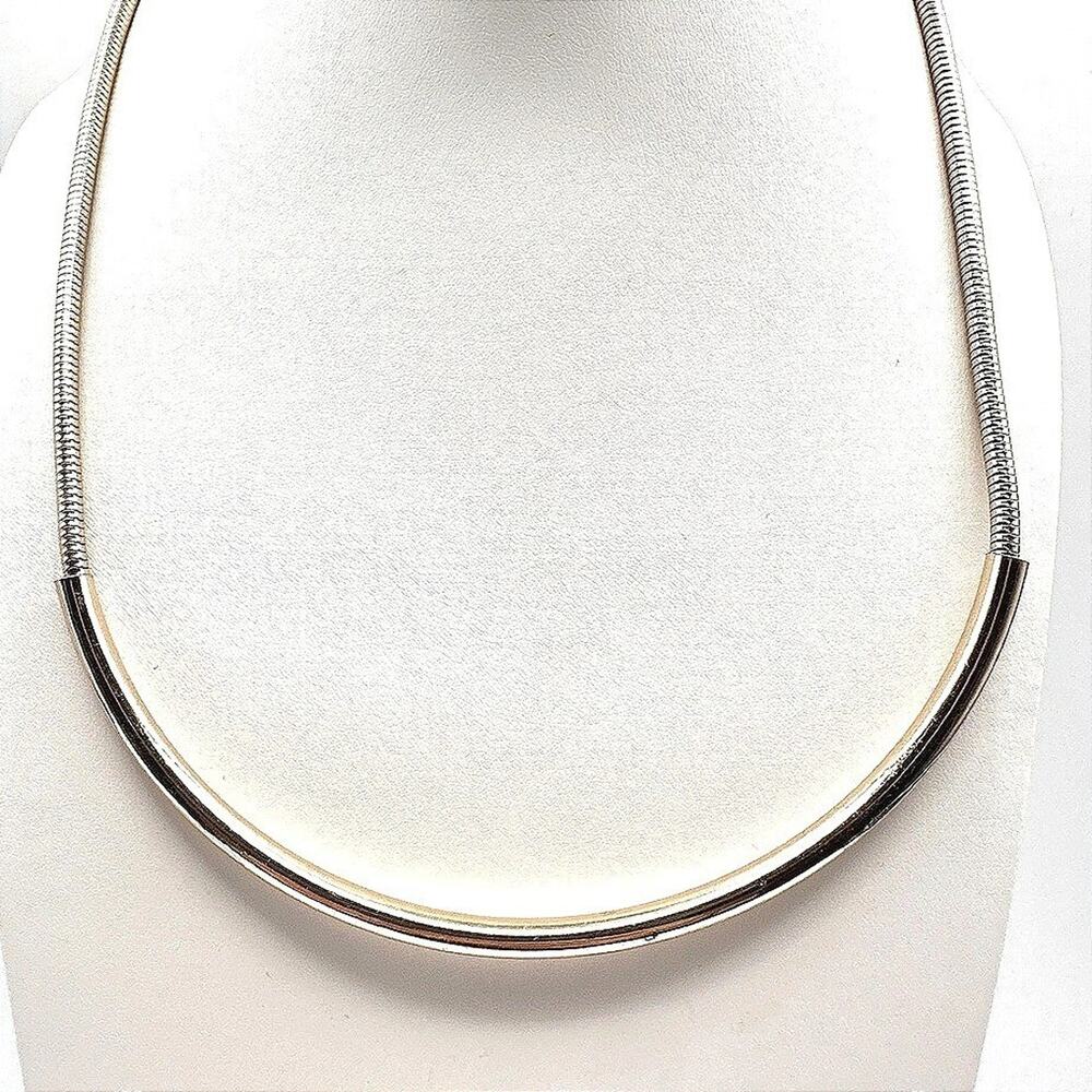 Vintage 90s Gold Tone Omega Slide Necklace Minimalist Collar Statement Jewelry
